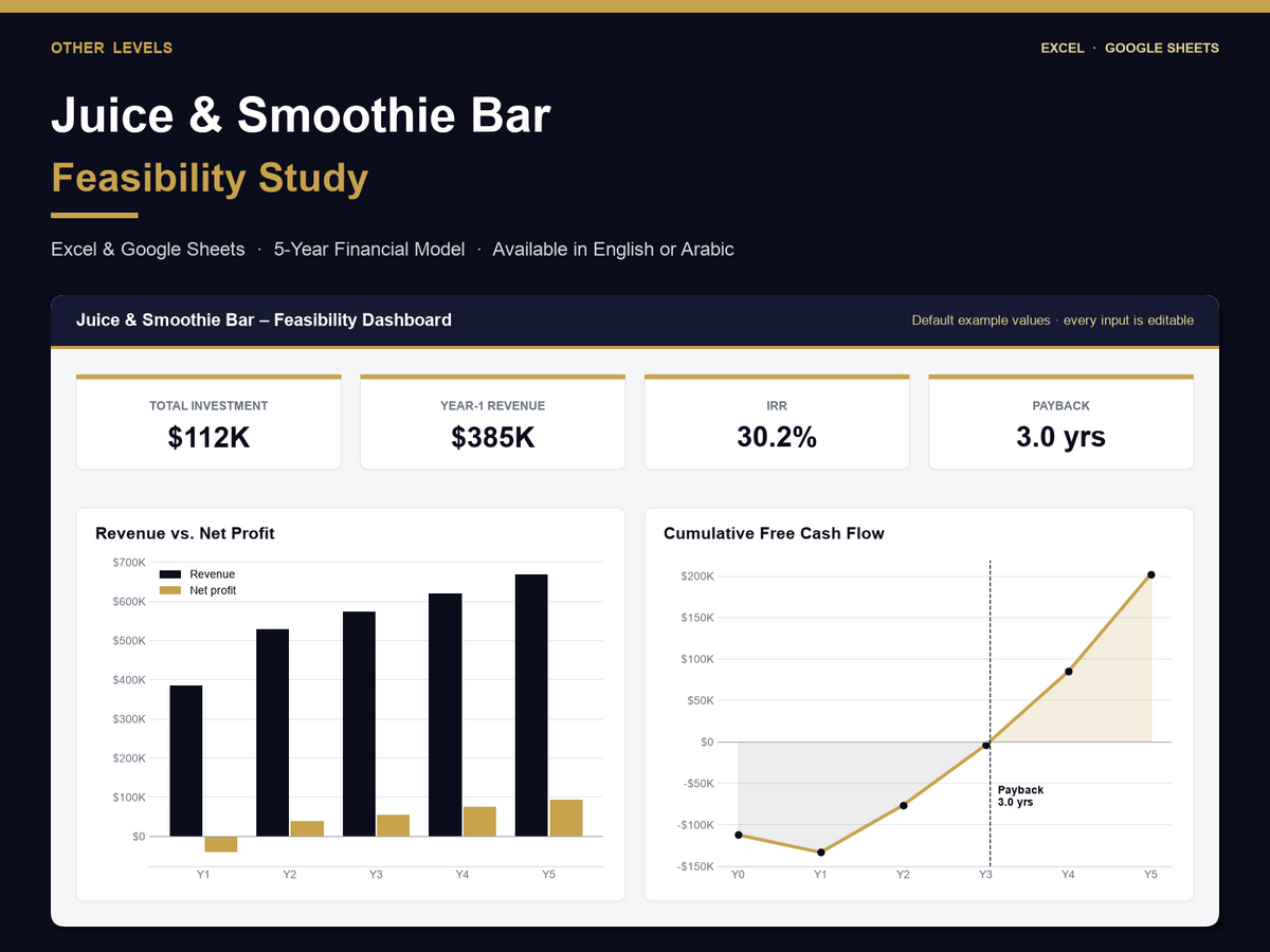 Juice & Smoothie Bar feasibility study Excel template – cover