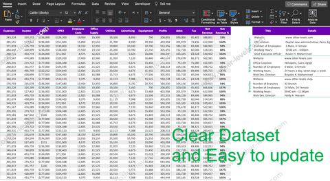 Excel data table PROFITS AND LOSS DASHBOARD (Mac Version - light).xlsx