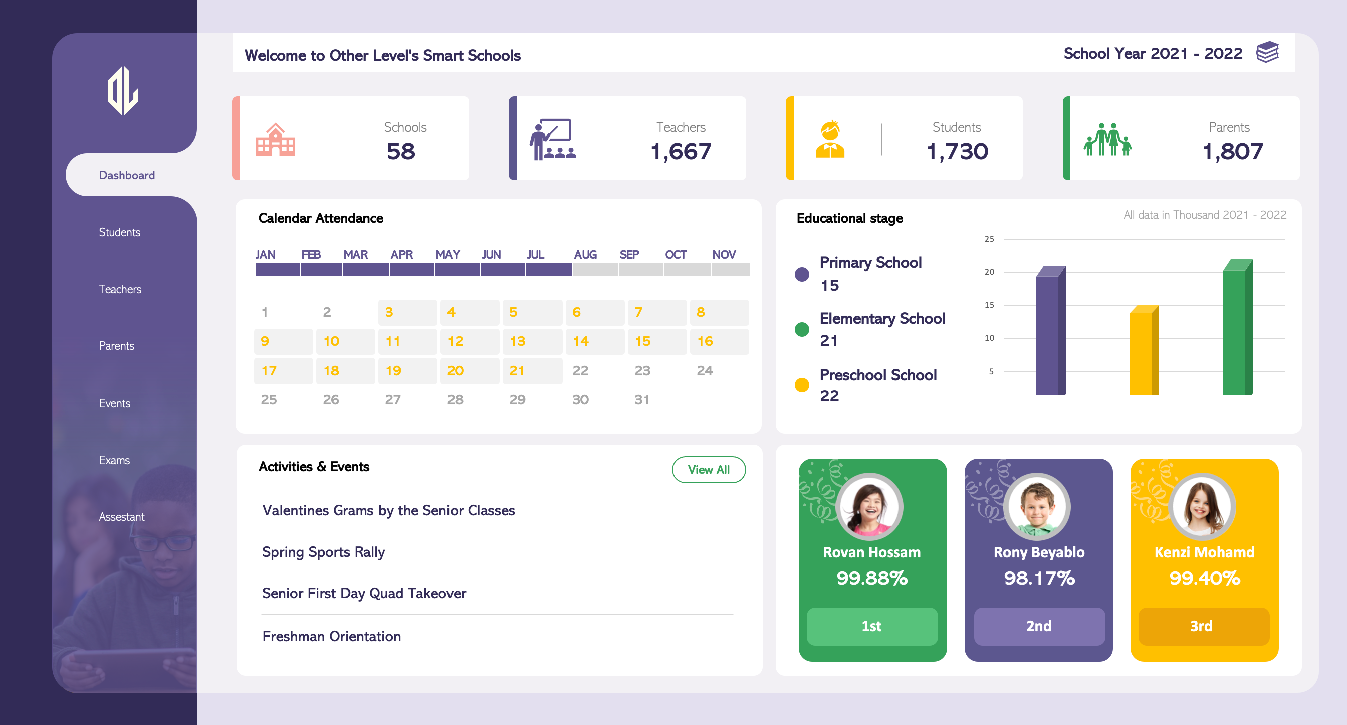 School Management Dashboard - Dynamic photos changer for top students