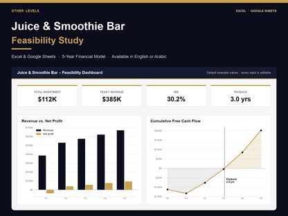 Juice & Smoothie Bar feasibility study Excel template – cover