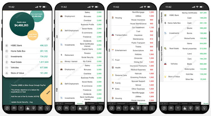 Excel Dashboard showing income and expense tracker cards on mobile