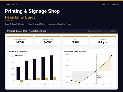 Printing & Signage Shop feasibility study Excel template – cover