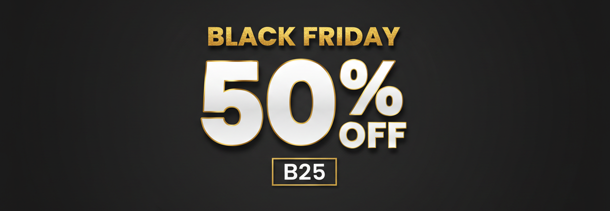 i want an image banner 2500px wide x 400px high, sales 50% for black friday the code is B25
