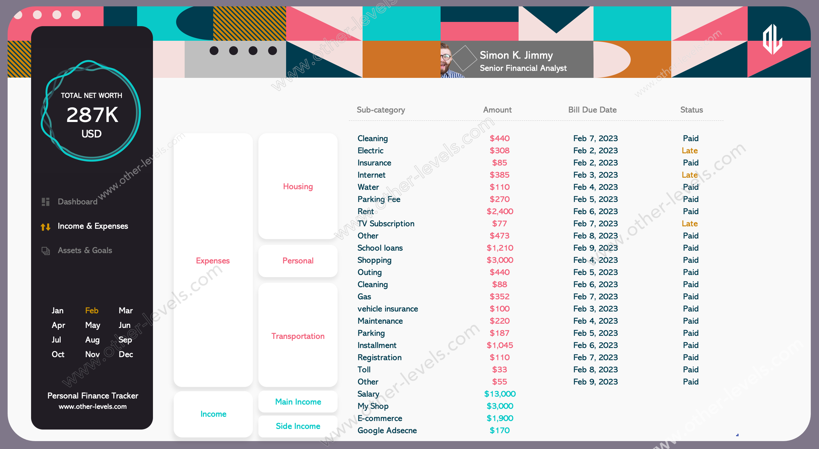 Animated Personal Finance Tracker Customizable Excel Templates