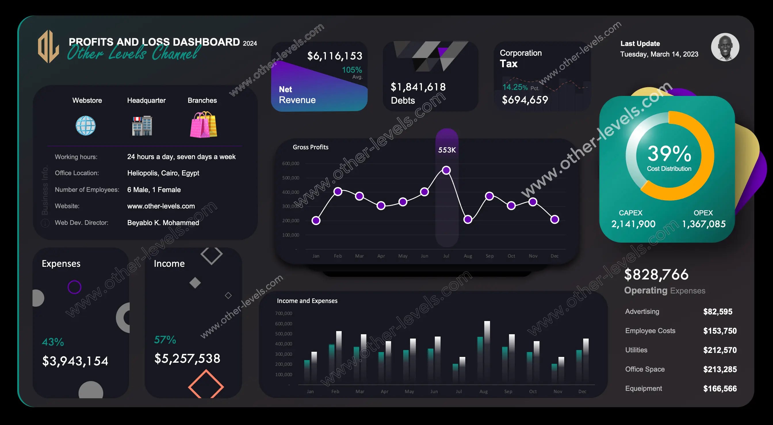 PROFITS AND LOSS excel dashboards template _MacVersion-dark