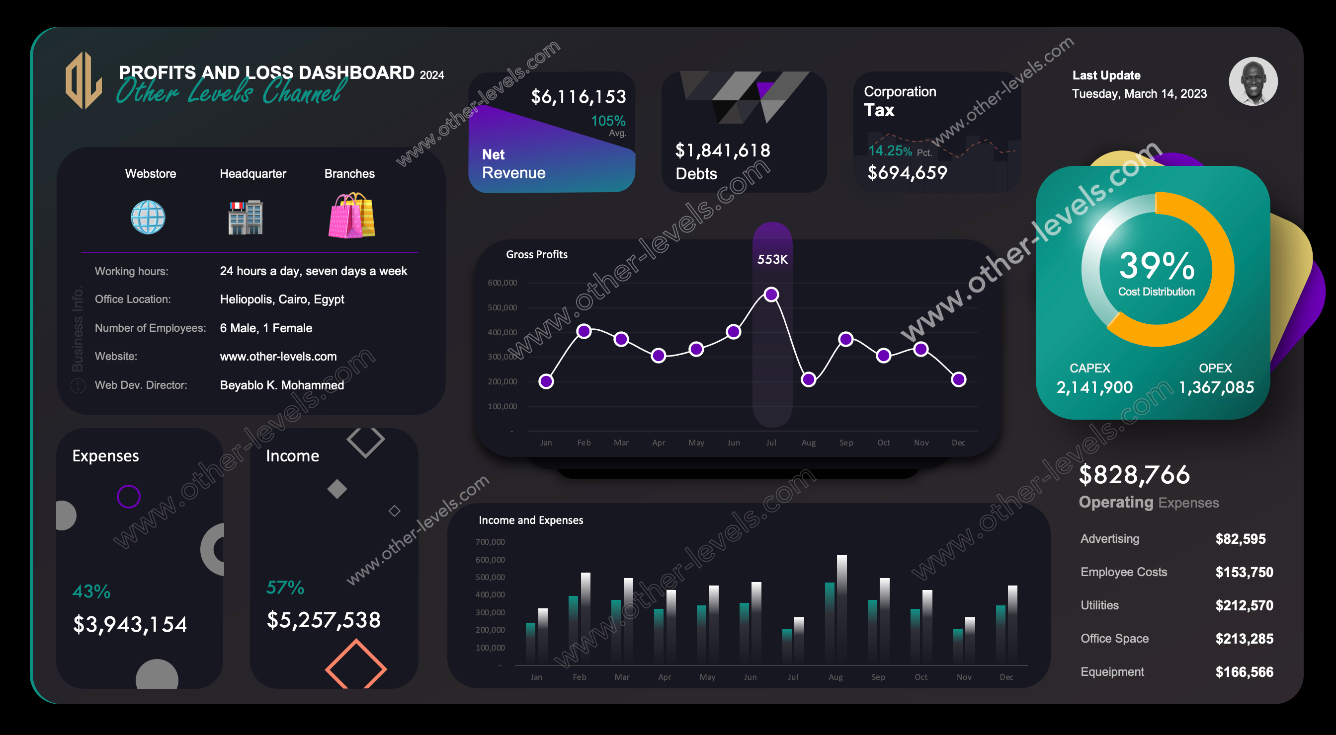 PROFITS AND LOSS excel dashboards template _MacVersion-dark